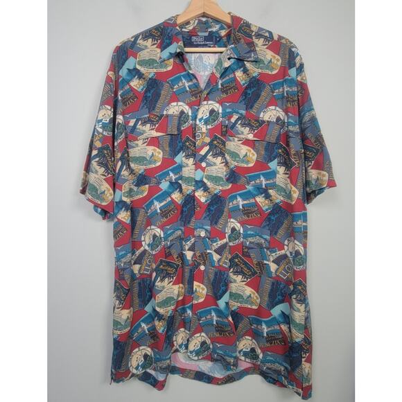 Polo Ralph Lauren Other - Vintage Polo Ralph Lauren Shirt M Mens Postcard Hotel Venice Rare Print Rayon